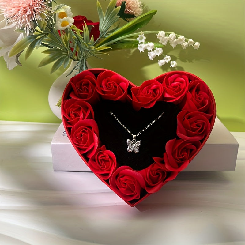 Coffret Cœur Rose Éternelle Décoration – Présentoir Bijoux Romantique